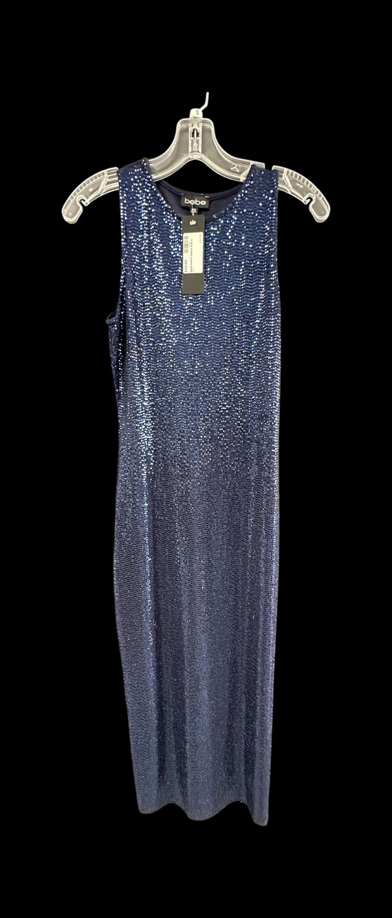 bebe Small Navy Blue Sequin Sleeveless Sheath Dress - Sleeveless / Round Neck /
